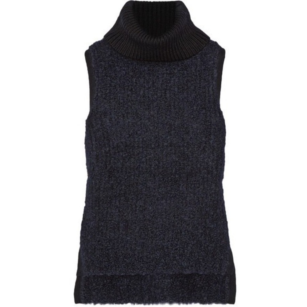 Rag & Bone Adele Ribbed Wool Blend Turtleneck Sweater Sleeveless Blue Black XS